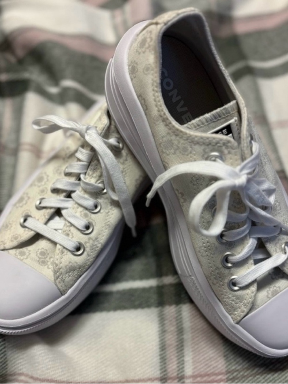 Converse Cream Floral Low Top Sneakers